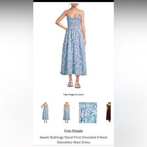 Free People Blue Smocked A-Line Midi Skirt